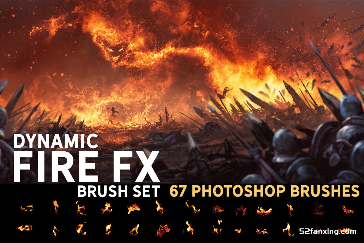 PS笔刷–动态火焰Photoshop画笔套装 Dynamic Fire FX brush set