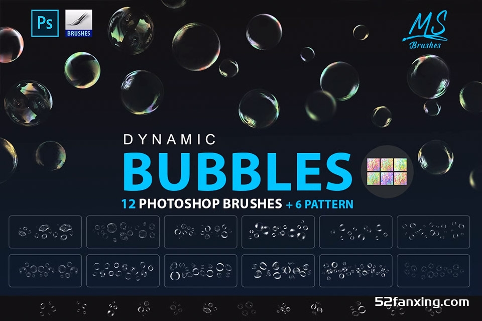 12种PS气泡泡笔刷预设 Bubbles Photoshop Brushes