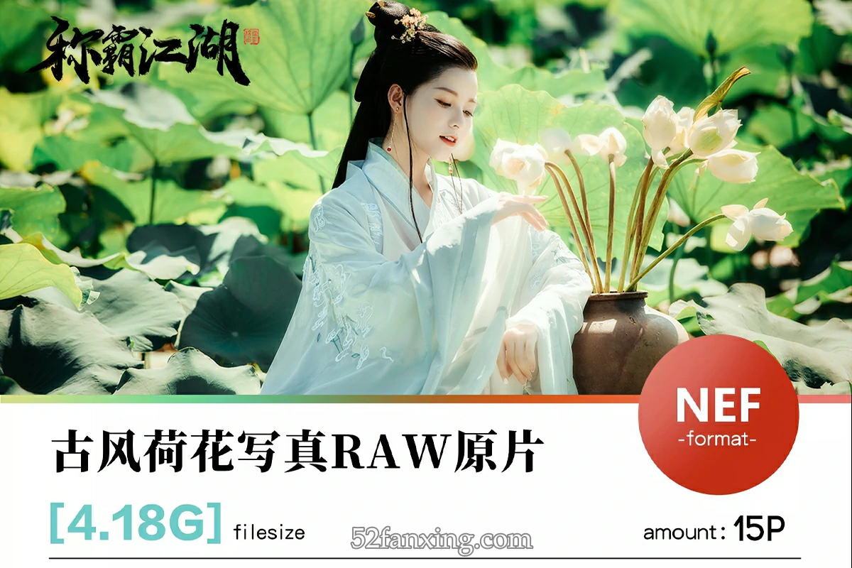 【RAW+PSD】PSD调色图层 尼康D81荷花古风肖像人物摄影原片RAW格式后期修图调色练习素材