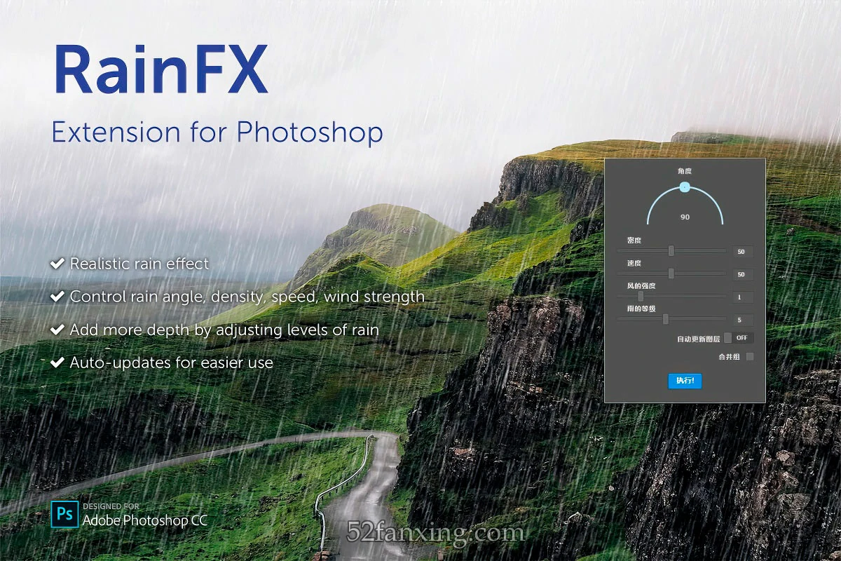 【PS插件】非常逼真的模拟下雨效果插件 RainFX – Photoshop Extension 汉化版 win/mac